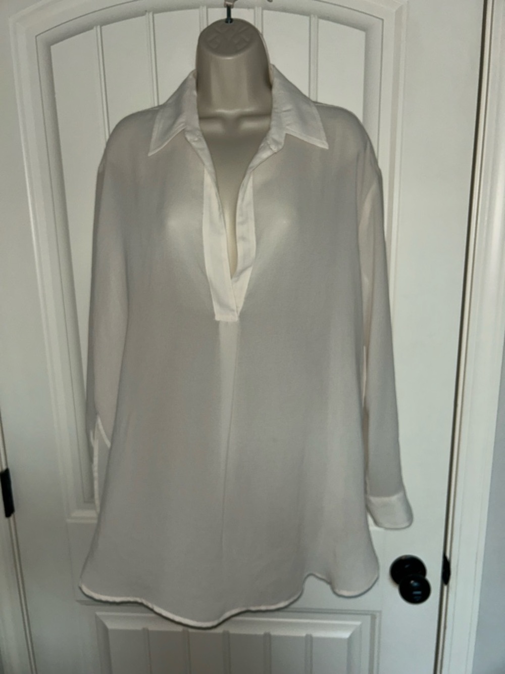 NWT Fifteen Twenty Half Placket Women's White Long-Sleeve Tunic Blouse Sz S